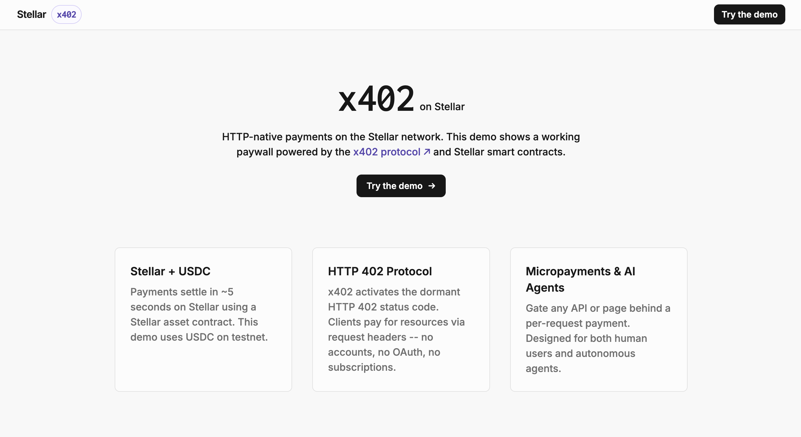Screenshot of the x402 payment flow demo on Stellar